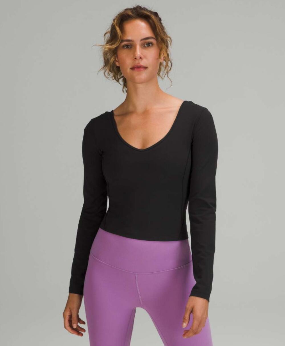Lululemon Align Long Sleeve Shirt WMNS 12 Black Nulu Yoga Crop V-Neck Activewear
